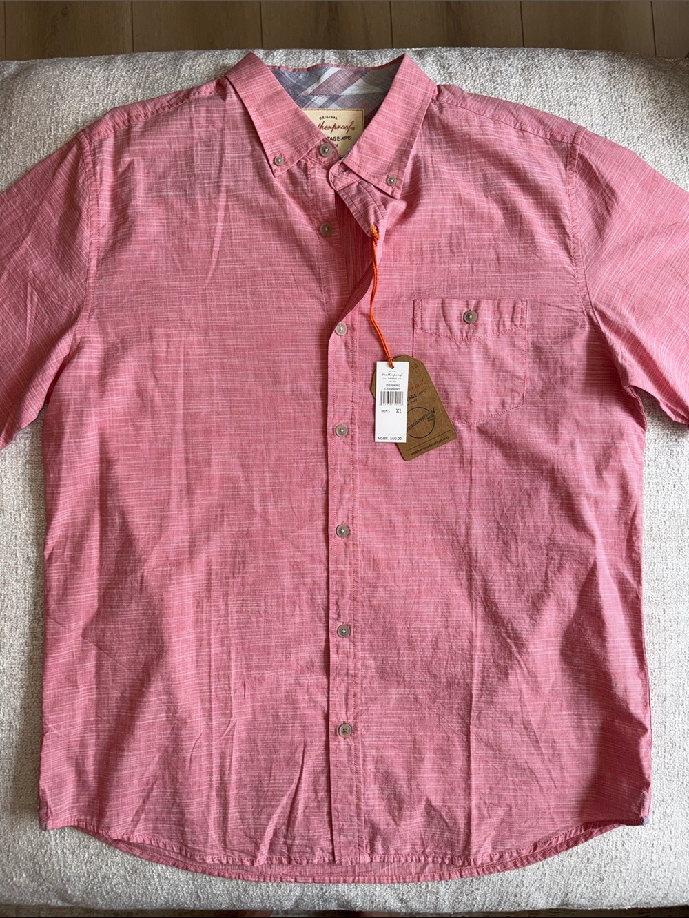 Weatherproof Men's Short-Sleeve Button-Down Shirt in Pink